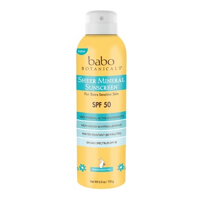 Babo Botanicals Sheer Mineral Sensitive Sunscreen Spray SPF 50 6 fl oz - New
