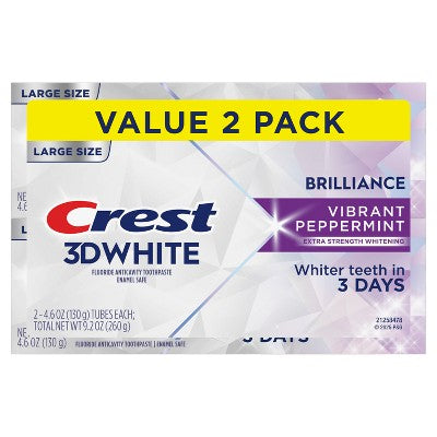 Crest 3D White Brilliance Vibrant Toothpaste Peppermint 4.6oz/2pk - New