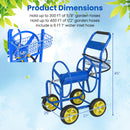 Garden Hose Reel Cart Metal Hose Cart with 4 Wheels and Storage Basket