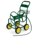 Garden Hose Reel Cart Metal Hose Cart with 4 Wheels and Storage Basket