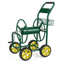 Garden Hose Reel Cart Metal Hose Cart with 4 Wheels and Storage Basket