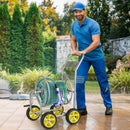 Garden Hose Reel Cart Metal Hose Cart with 4 Wheels and Storage Basket