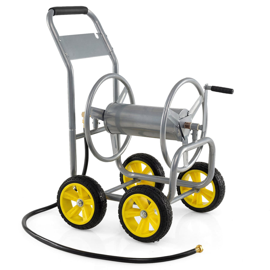 Garden Hose Reel Cart 4 Wheels Heavy-Duty Metal Water Hose Organizer Portable