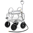 Garden Hose Reel Cart 300 Feet Large Capacity with 4 Wheels and Storage Basket-Gray