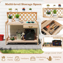 Garden Potting Bench Table Wooden Planting Workstation with Lattice Trellis