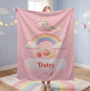 Personalized Unicorn Blanket | Custom Name | Pastel Rainbow Pink Fleece Throw Gift