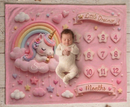 Pink Unicorn Baby Milestone Blanket | Little Dreamer Sleeping Unicorn on Rainbow Cloud | Month Numbers 1–12 | Monthly Photoshoot Prop for Baby Girls
