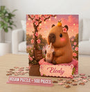 Personalized Capybara Puzzle | Custom Name | Good Vibes Pink Blossom 500-Piece Jigsaw Gift
