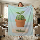 Personalized Kawaii Watermelon Blanket | Custom Name | Cute Potted Fruit Mint Blue Fleece Throw Gift