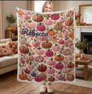 Personalized Pumpkin Blanket with Name - Custom Fall Fleece Throw with Embroidery-Style Pumpkin Print for Girls, Women and Kids
