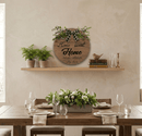 Personalized Home Sweet Home Round Wooden Sign | Custom Names | Gingham Bow & Greenery