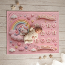 Pink Unicorn Baby Milestone Blanket | Little Dreamer Sleeping Unicorn on Rainbow Cloud | Month Numbers 1–12 | Monthly Photoshoot Prop for Baby Girls