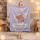 Personalized Kawaii Unicorn Capybara Blanket | Custom Name Gift