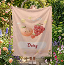 Personalized Kawaii Fruit Blanket | Custom Name Gift Kawaii Throw | Peach, Grapes, Strawberry
