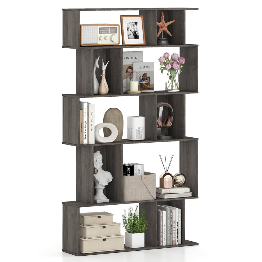 Geometric Bookshelf 5-Tier Bookcase with Open Shelves and Closed-back Cubes