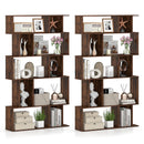 Geometric Bookshelf Set of 2 5-Tier Bookcase with Open Shelves and Closed-back Cubes