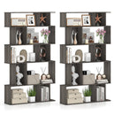 Geometric Bookshelf Set of 2 5-Tier Bookcase with Open Shelves and Closed-back Cubes