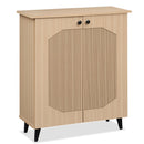 Geometric Shoe Cabinet with Carved Doors - Natural Wood
