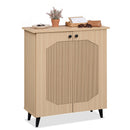 Geometric Shoe Cabinet with Carved Doors - Natural Wood