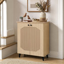 Geometric Shoe Cabinet with Carved Doors - Natural Wood