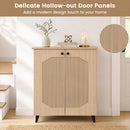 Geometric Shoe Cabinet with Carved Doors - Natural Wood