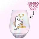 Ghost "I Be Creepin" Jumbo Stemless Wine Glass in Iridescent | 30 Oz. | Holds an Entire Bottle of Wine
