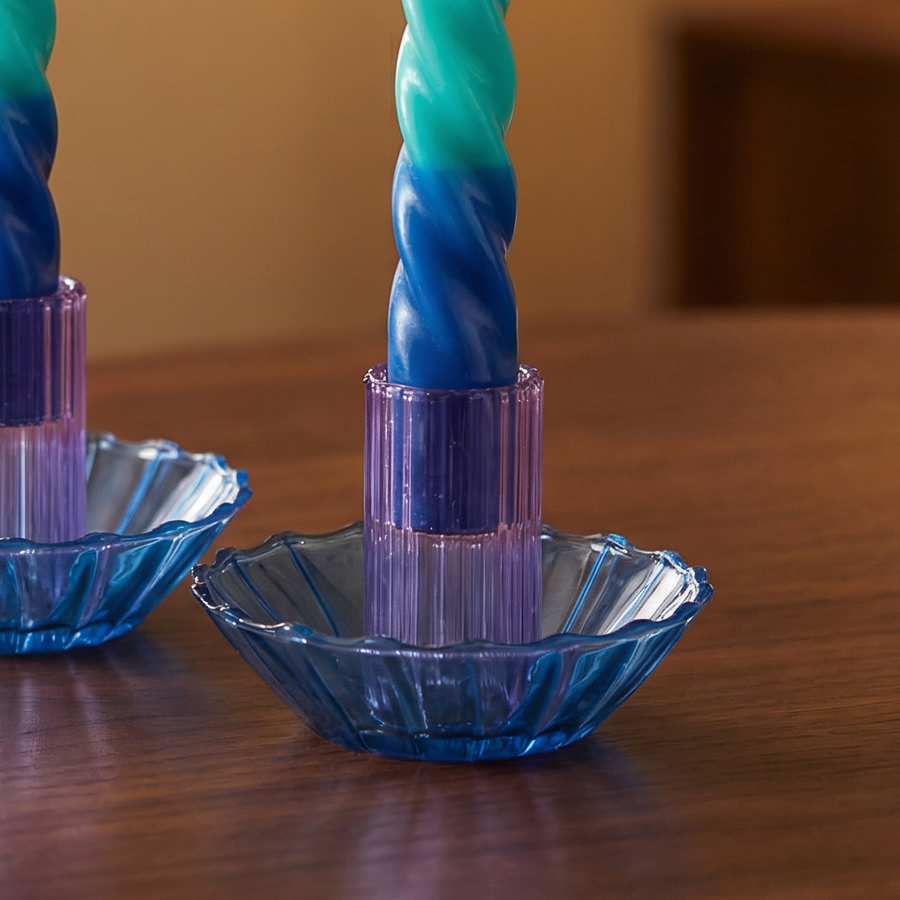 Glass Candle Holder in Blue-Purple | Aesthetic Candle Sticks Holder in Tinted Glass | 3.5