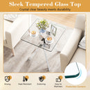 Glass Side Table Square End Table with Tempered Glass Top and Metal X Base-Silver