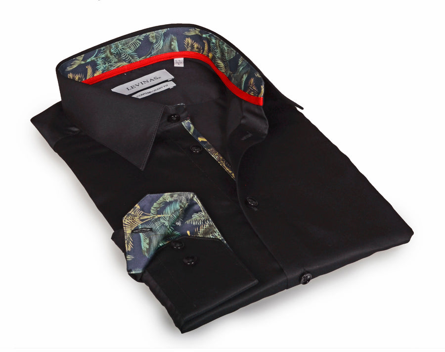 Go-To  Button-Up  Shirt With Contrast Details // Black // Contemporary Fit (Regular)