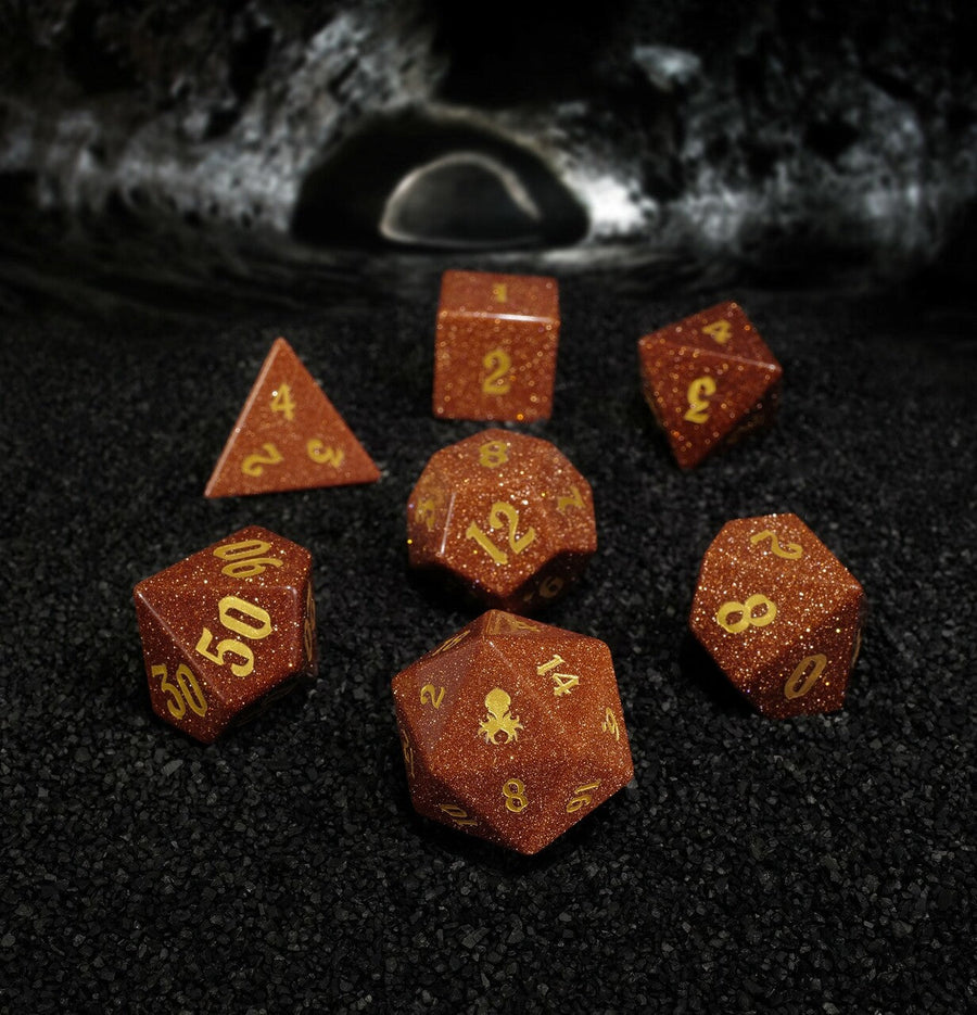 Kraken Dice - Red Goldstone Glass Semi-Precious Gemstone Dice Set