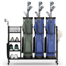 Golf Bag Organizer 3 Golf Bag Stand with Lockable Wheels and Hooks-Black