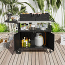 Outdoor Grill Cart with Storage and Folding Stainless Steel Top-Black