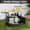 Outdoor Grill Cart with Storage and Folding Stainless Steel Top-Black