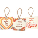 Groovy Self-Hanging Mini Ornament Art Prints | 3 Piece Wooden Display | Love Themed