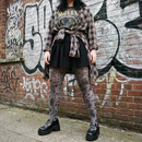 Grunge and Roses Printed Tights in Gray [Sizes Through US 14]