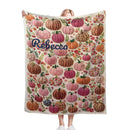 Personalized Pumpkin Blanket with Name - Custom Fall Fleece Throw with Embroidery-Style Pumpkin Print for Girls, Women and Kids
