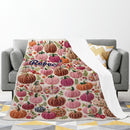 Personalized Pumpkin Blanket with Name - Custom Fall Fleece Throw with Embroidery-Style Pumpkin Print for Girls, Women and Kids