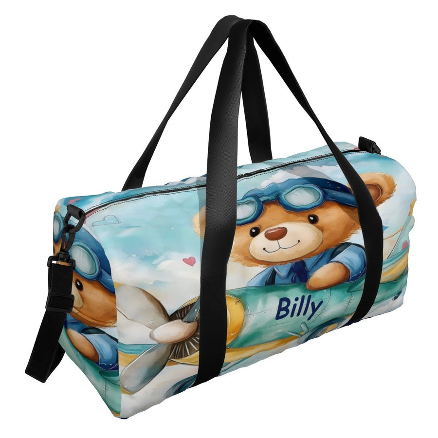 Personalized Pilot Teddy Bear Duffel Bag with Custom Name – Baby Travel, Gym & Weekend Bag
