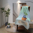 Personalized Kawaii Blueberry Blanket | Custom Name | Cute Potted Berry Mint Blue Fleece Throw Gift