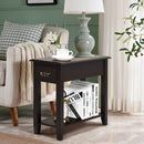 2 Pieces 2 Tier Sofa Side End Table with Drawer and Open Shelf