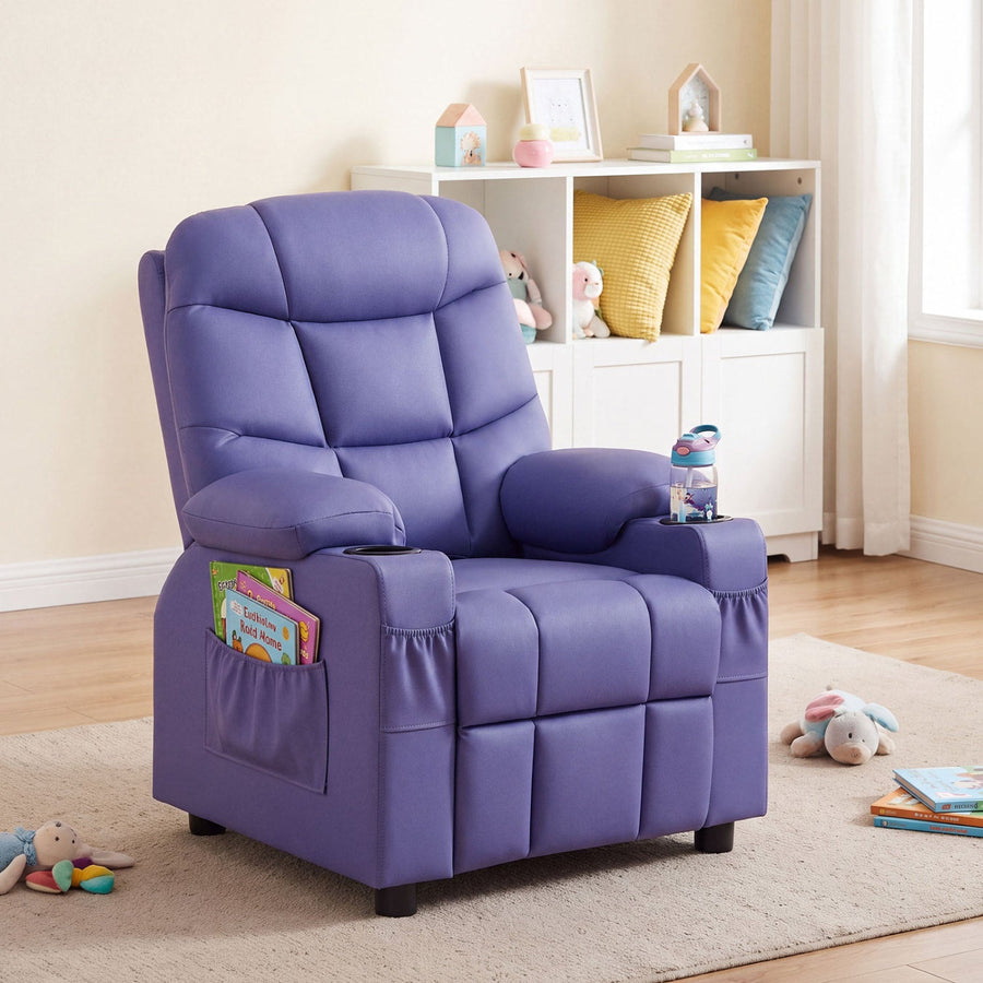 Kids Recliner Chair with Cup Holder and Footrest for Children-Brown