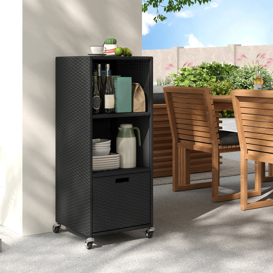 Outdoor Storage Cabinet with Drawer and 3 Shelves for Backyard