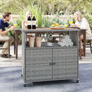 Outdoor Storage Cabinet with Acacia Wood Top and Lockable Wheels
