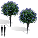2 Pack Artificial Lavender Boxwood Topiary Ball Trees with Ground Spikes
