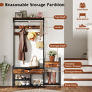 70 Inch Hall Tree with Shoe Storage Bench Freestanding Coat Rack-Rustic Brown
