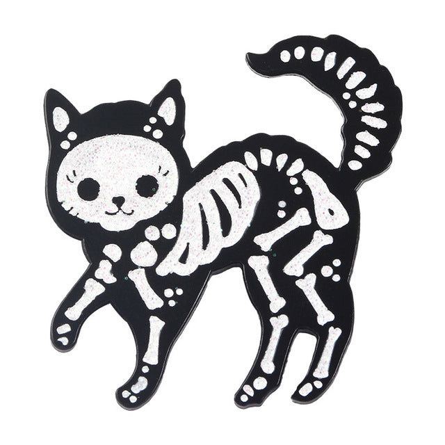 Skeleton Cat Enamel Pin