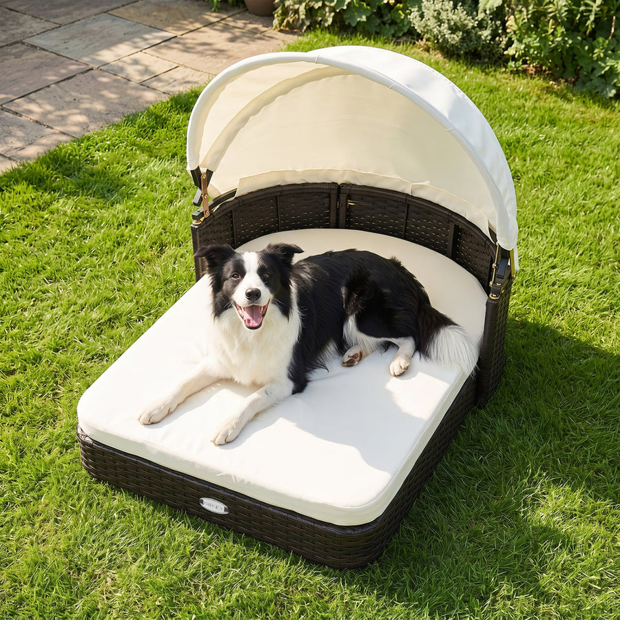 Rattan Pet Daybed with Adjustable Canopy for Small & Medium Dogs