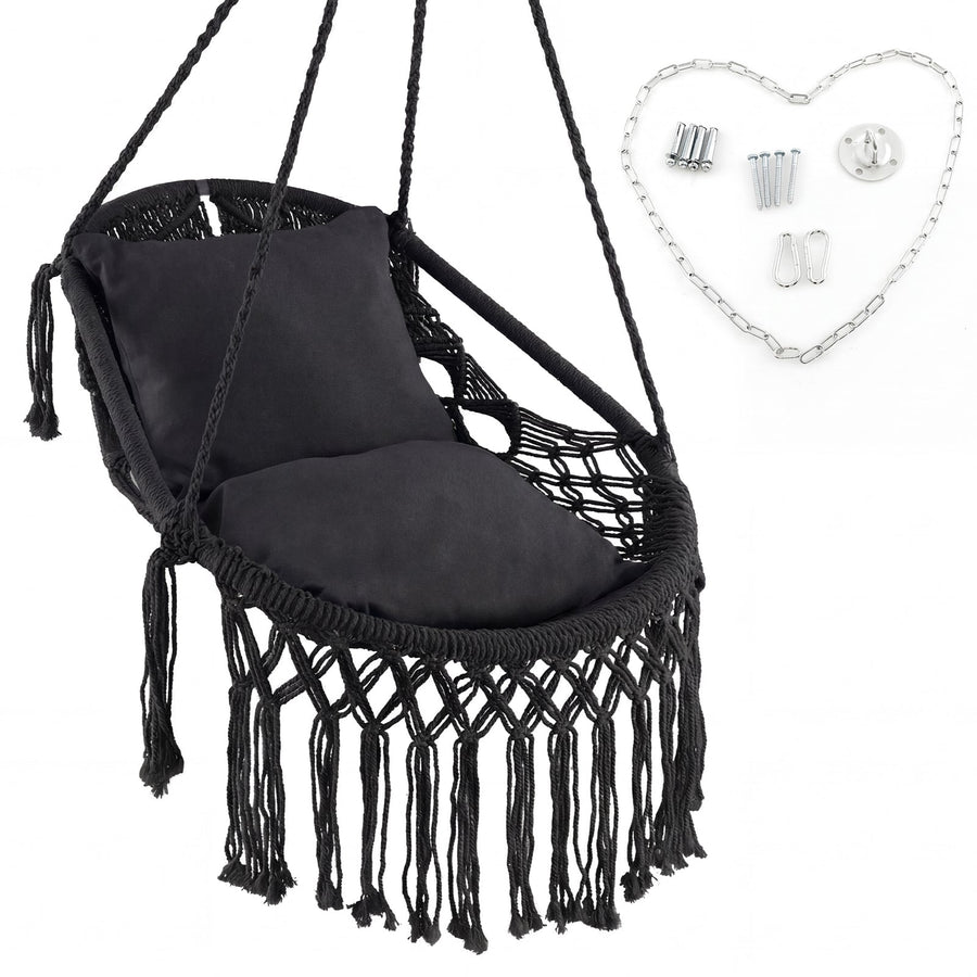 Hanging Hammock Chair with Soft Seat Cushions and Sturdy Rope Chain