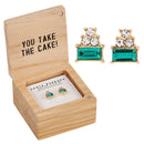 Happy Birthday Treasure Box Earrings | Cake-shaped Earrings in Wooden Gift Box