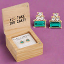 Happy Birthday Treasure Box Earrings | Cake-shaped Earrings in Wooden Gift Box